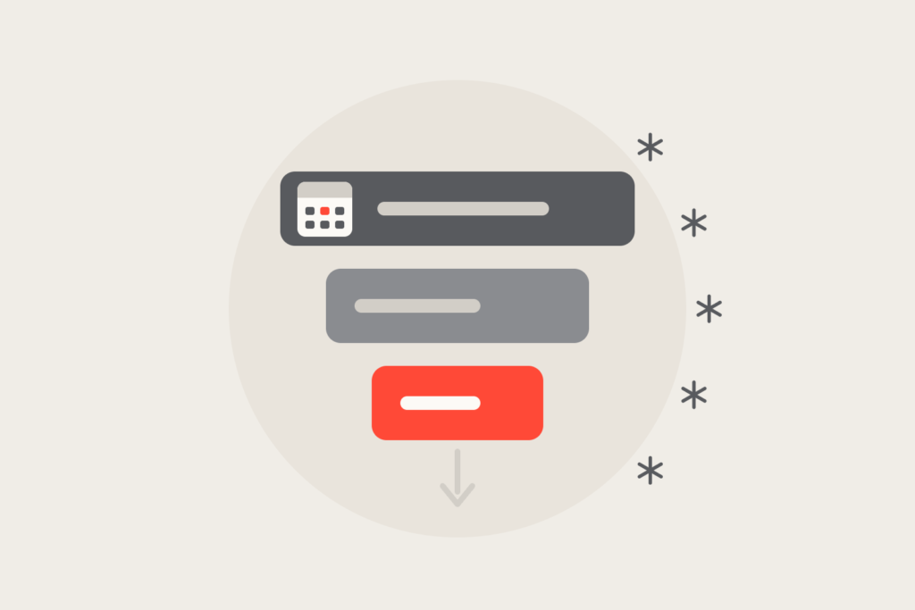A narrowing pipeline from meetings to a coral pipeline bar, with a calendar tile.