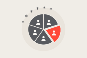 A team pie chart with one coral slice pulled out, a fraction of a marketing team.