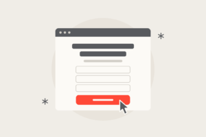 A minimal landing page with three form fields and a coral button under a cursor.