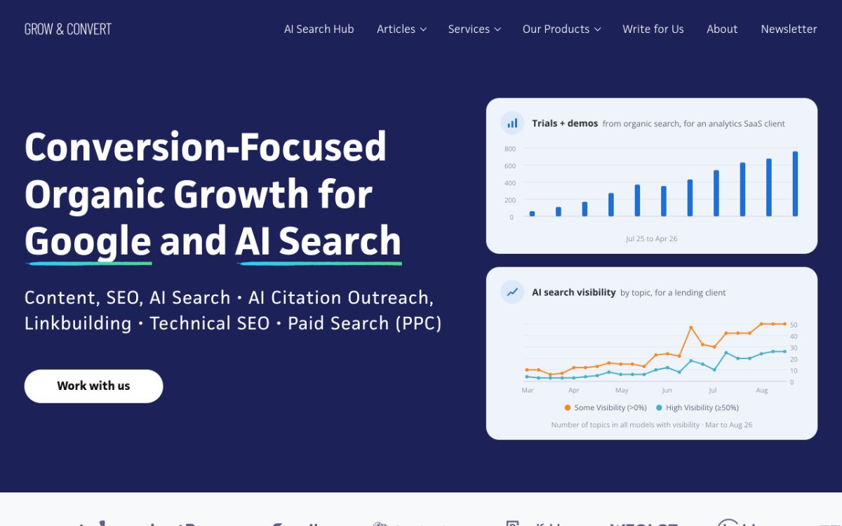 Screenshot of the Grow and Convert website