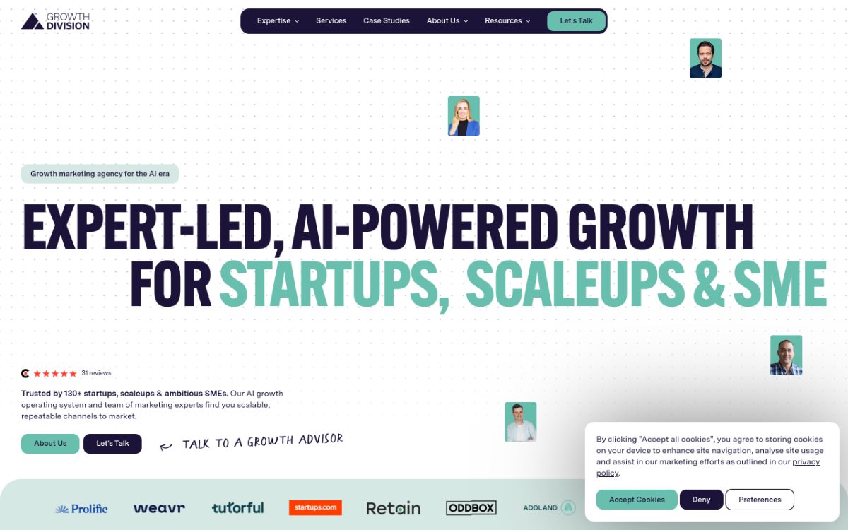Screenshot of the Growth Division website
