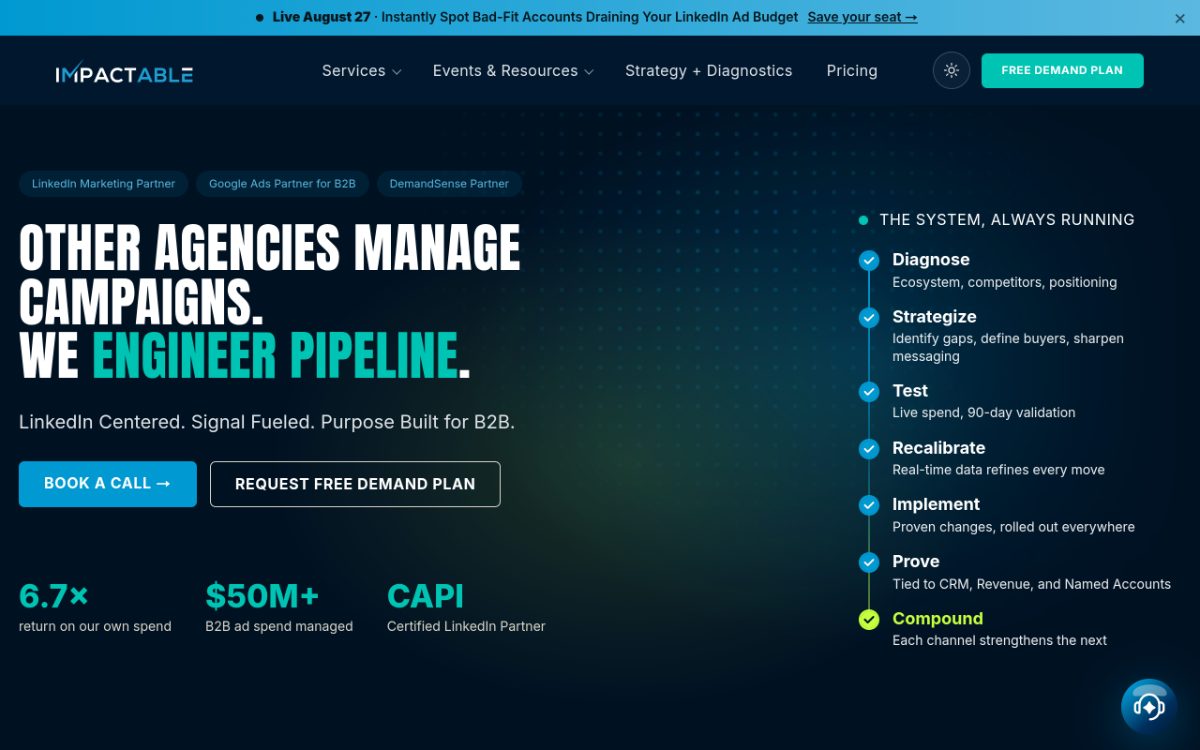 Screenshot of the Impactable website