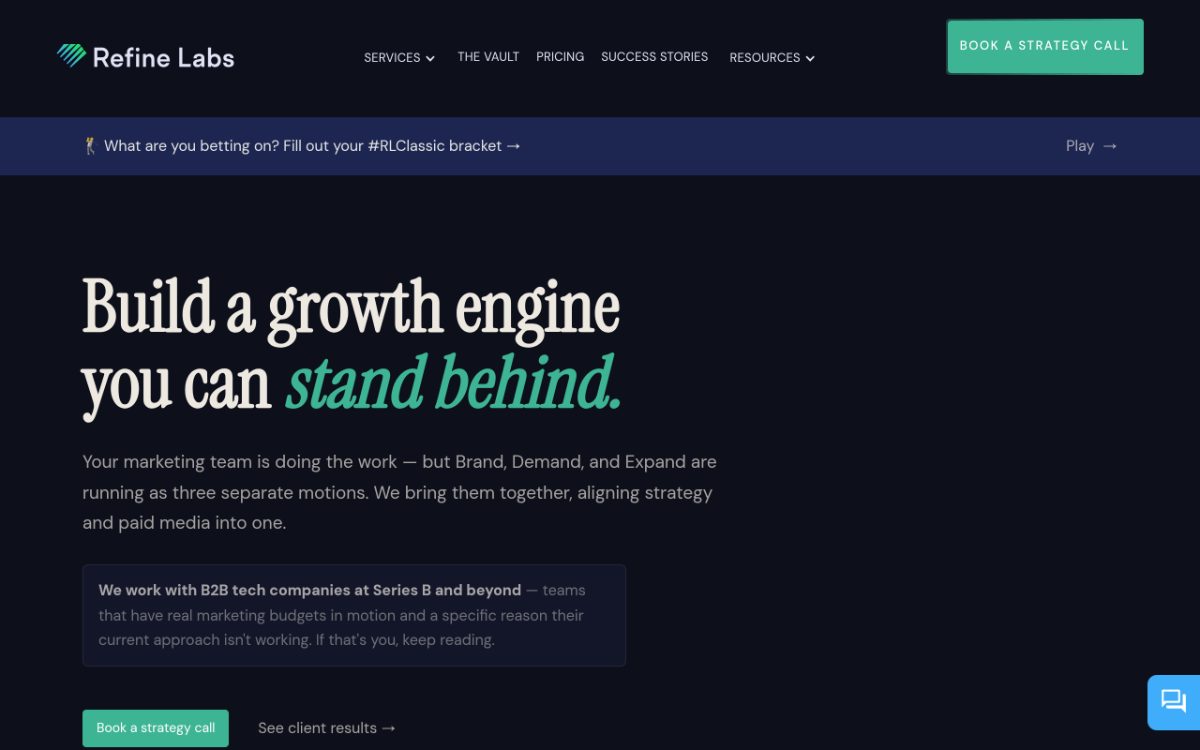 Screenshot of the Refine Labs website